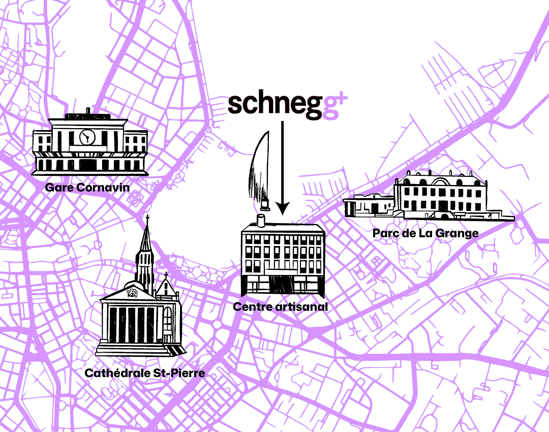 Atelier Schnegg+, Rue Cécile-Bieler-Butticaz 5,  1207 Genève. Tél.  +4122 344 72 90.  info@atelier-schnegg.ch